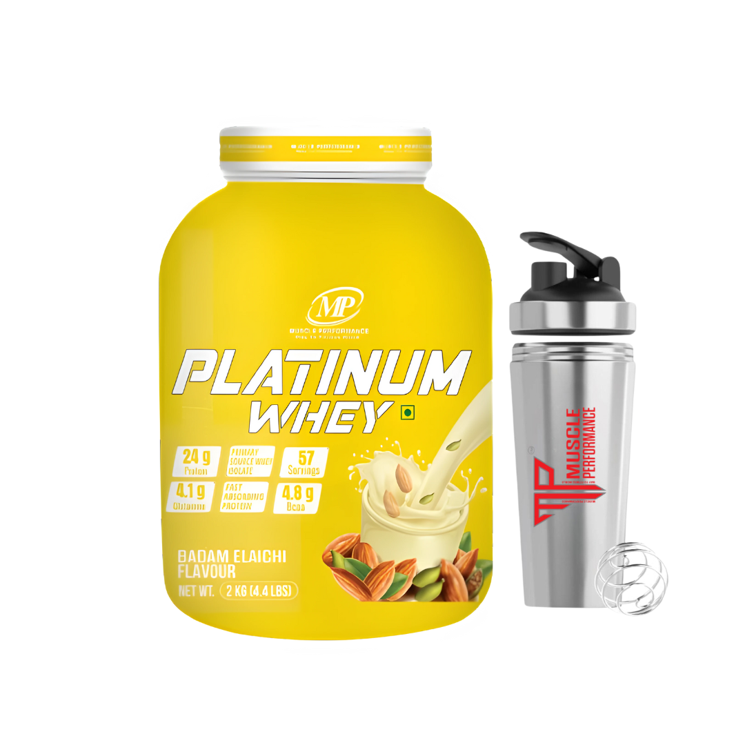 Muscle Performance Platinum Whey Protein With Steel Shaker 2kg 4.4 lbs, 57 servings - Muscle Performance