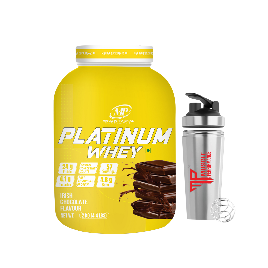 Muscle Performance Platinum Whey Protein With Steel Shaker 2kg 4.4 lbs, 57 servings - Muscle Performance